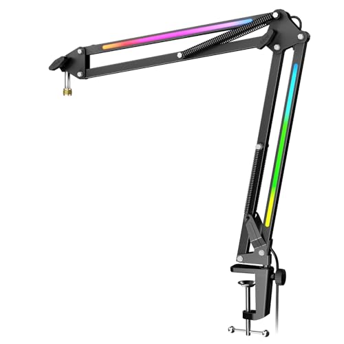 FIFINE Microphone Boom Arm, Metal Adjustable Mic Arm Stand with RGB Control, 3/8” to 5/8” Screw Adapter, Desk Mount Clamp, Suspension Scissor Mic Stand for Gaming Streaming Podcast-AmpliGame BM38 - color: Black, size: BM38