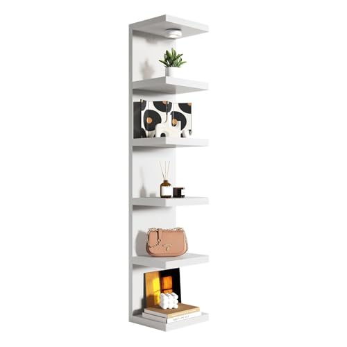 6-Tier Wall Shelf Unit with USB Rechargeable Led Light (Remote Controlled),Versatile Floating Display Shelves,Lack Style Wall Shelves for Bedroom,Living Room,Office Decor,Vanity-White - color: White, size: 1 Pack-6 Tier