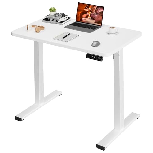 One-Piece Standing Desk 40 x 24 Inches, Small Adjustable Height Desk for Small Space Electric Sit Stand Desks Home Office Computer Workstation, White - color: White, size: 4024