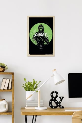 Call of Duty: Modern Warfare 2 - Ghost Emblem Wall Poster, 22.4L" x 14.7W", Blonde Framed Version - color: Blonde Framed Version, size: 22.4"L x 14.7"W
