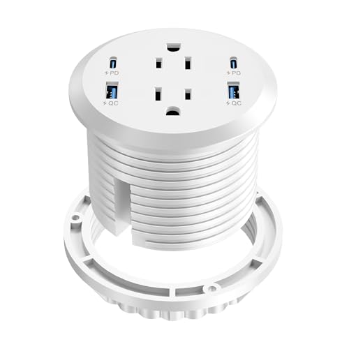 Desktop Power Grommet, 65W USB C Fast Charging, Flush Mount Recessed Power Strip 3-Inch Hole, 2 Outlets, 4 USB Ports, Countertop Outlet (White) - color: White, size: 1 PCS-65W USB Port
