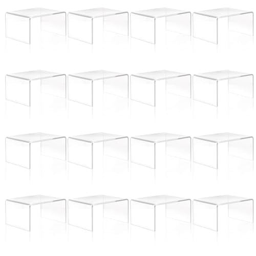 16 Pack Clear Acrylic Display Risers, Display Stand for Figures, Buffets, Dessert, Cupcakes, Candy, Jewelry and Collectibles (4.1" x 3.2" x 2.2" )