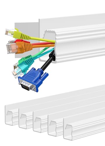 Under Desk Cable Management J Channel, 6 Pack Adhesive Cord Organizer | 6-pack adhesive J channel organizes under-desk cables with no drilling for a clean and organized workspace. - color: White