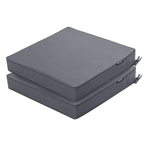 Outdoor Chair Cushions 22 x 22 Inch Water Resistant Patio Chair Cushions with Tie 3 Year Color Fastness Thick Outdoor Seat Cushion for Garden Lawn Patio Furniture Dark Grey Set of 2 - color: Dark Grey, size: 22*22*3 Inch (Square)