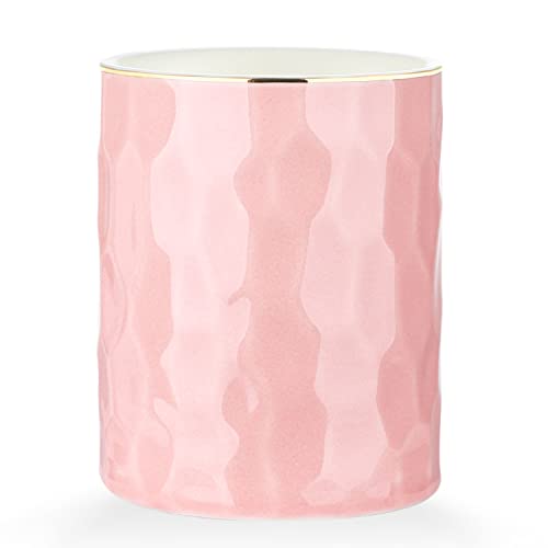 WHJY Ceramic Pink Pencil Cup, Makeup brushes Holder, Gold Pen Holder for Desk Cute Small Boho Brush Holder, Modern Geometry Design Pen Holder - color: Pink
