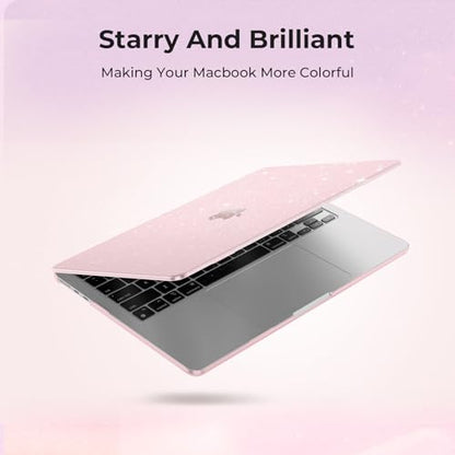 EooCoo Case Compatible with MacBook Air 13 inch M5 2026-2022 Release M4 M3 M2 A3449 A3240 A3113 A2681, Glitter Hard Shell&Keyboard Skin Cover&Screen Protector for Mac Air 13.6 inch, Sparkly Baby Pink - color: Glitter Baby Pink