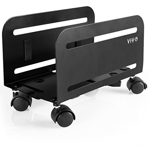 VIVO Computer Mid-Tower Case, CPU Steel Rolling Stand, Adjustable Mobile Cart Holder with Locking Caster Wheels, Black, CART-PC01 - style: Mid Tower Cart