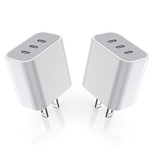 iPhone 16/17 Charger Block,USB C Charger [2 Pack] 35W 3-Port Wall Cube Fast Type C Charging Block PD Power Adapter for iPhone 17/17 Pro Max/16/16Pro/15/15Pro/14 Pro Max/13/12/11, iPad,Galaxy,Pixel 4/3