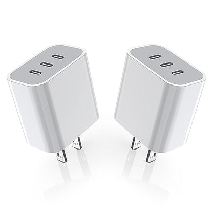 iPhone 16/17 Charger Block,USB C Charger [2 Pack] 35W 3-Port Wall Cube Fast Type C Charging Block PD Power Adapter for iPhone 17/17 Pro Max/16/16Pro/15/15Pro/14 Pro Max/13/12/11, iPad,Galaxy,Pixel 4/3