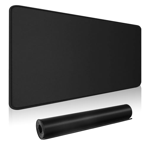 HGWALP Large Gaming Mouse Pad Extended XXL Mouse Mat Long Desk Pad with Stitched Edges for Keyboard Home Office Gaming Work Big Desk Pad (35.4x15.7IN,90x40) (Black) - color: Black