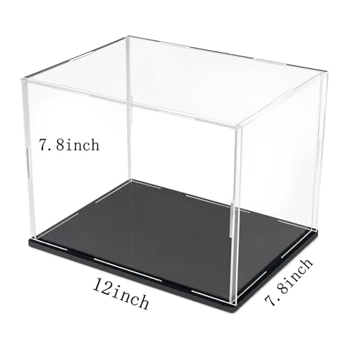 Clear Acrylic Display Case, 12x8x8 inch (30x20x20 cm) | Cube Display Box Stand, Black Base, Dustproof Protection, For Collectibles Memorabilia Figurines - size: 12 x 8 x 8 inches