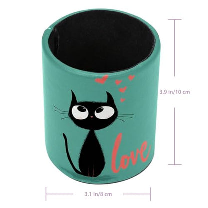Cat and Love Pen Holder Pencil Organizer for Desk, 3.1” x 3.1” x 3.9” Pencil Cup Office Supplies, Large Capacity Cute Pen and Makeup Brush Holder for Home, School, Desktop - color: Cat and Love