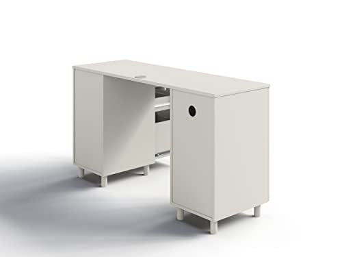 Modern Design Venice Computer Office Desk with 3 Locking Drawers and Storage Cabinet, 53 Inch Home and Office Executive White Desk with Keyboard Tray by Crafts and Comfort - color: White