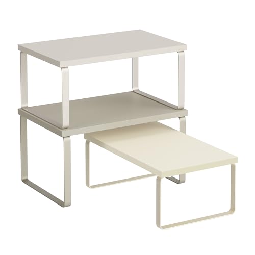 SONGMICS Cabinet Organizer Shelf, Set of 3 Kitchen Counter Shelves, Kitchen Storage, Spice Rack, Stackable, Expandable, Sand Beige UKCS220K01 - color: Sand Beige