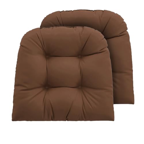 Outdoor Chair Cushions Set of 2, 19x19x4 Inch Seat Pads with Ties for Patio Wicker Chairs Garden Dining Chair, Indoor Outside Use, Fade-Resistant & Waterproof, Brown - color: Brown, size: 19x19x4"