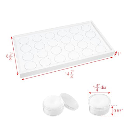 Ikee Design 24 Gem Showcase Stackable Jewelry Display Tray for Collectibles, Rock Storage Box Gemstones Bead Storage Jars, White Foam, White Tray, 14 7/8W x 8 3/8D x 1H in - color: White Foam/White Tray (24 Large Jars)