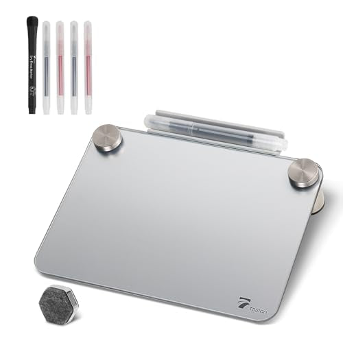 Silver Metallic Glossy Mirror Small Whiteboard with Nail Support, Mini Desktop Glass Whiteboard, Desk White Board Dry Erase with Accessories, Stenography Artifact for Office Homeschooling Décor, 8x6'' - color: Silver