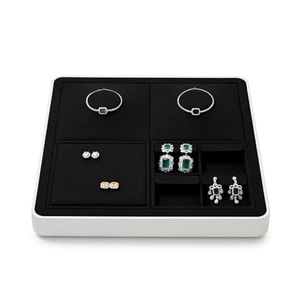 Oirlv Microfiber Jewelry Tray Showcase Display Base Empty Plate Luxury Multi-Compartment Jewelry Organizer - style: P13725