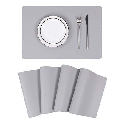 Wipeable Placemats Leather Table Mats Waterproof Heat-Resistant Easy to Clean for Dining Table Set Kitchen Table (4, Slate Grey) - color: Slate Grey, size: set of 4