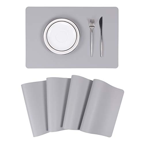 Wipeable Placemats Leather Table Mats Waterproof Heat-Resistant Easy to Clean for Dining Table Set Kitchen Table (4, Slate Grey) - color: Slate Grey, size: set of 4