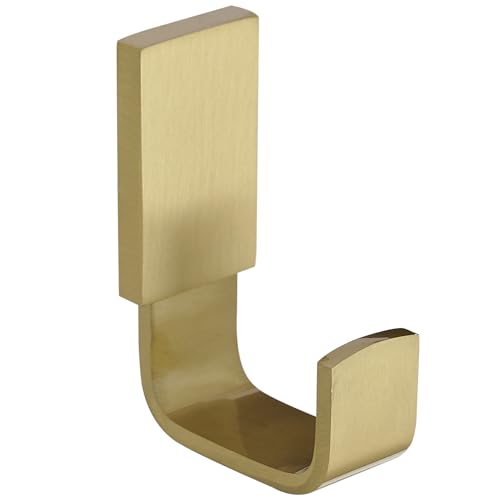 BESy Brass Clothes Hook Single Towel Hook for Bathroom Kitchen Garage Square Style Robe Hooks Coat and Hat Hook, Wall Mounted with Screws, Brushed Gold - color: Brushed Gold, size: 1 Pack