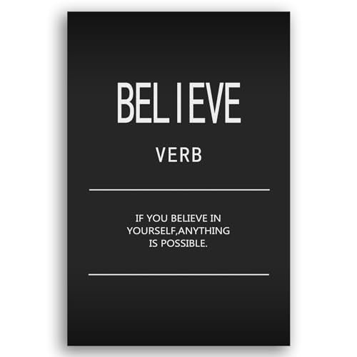 WYJDFART Inspirational Wall Art Office Decor Believe Verb Motivational Positive Posters Printed Modern Home Decor Canvas Painting Artwork Living Room Stretched and Framed Ready to Hang[12" W X 18" H] - color: A-ONE-06, size: 12"L x 18"W