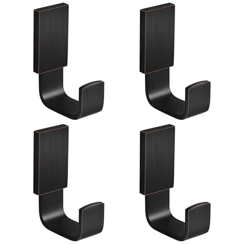 BESy Brass Clothes Hook Single Towel Hook for Bathroom Kitchen Garage Square Style Robe Hooks Coat and Hat Hook, Wall Mounted with Screws, Four Packs, Oil Rubbed Bronze - color: Oil Rubbed Bronze, size: 4 Pack