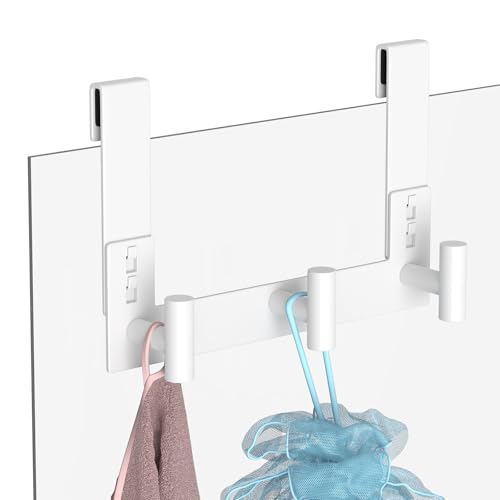 PMMASTO No-Drill Extra Long Shower Hooks, Fits 3/8" Thick Door, Heavy Duty Stainless Steel Towel Hooks for Frameless Glass Shower Door, Holds Bathrobe Towel (White, 3 T-Hooks) - color: White, size: 7.5 Inch-3 T-Hooks, Fits 3/8" Thick Door