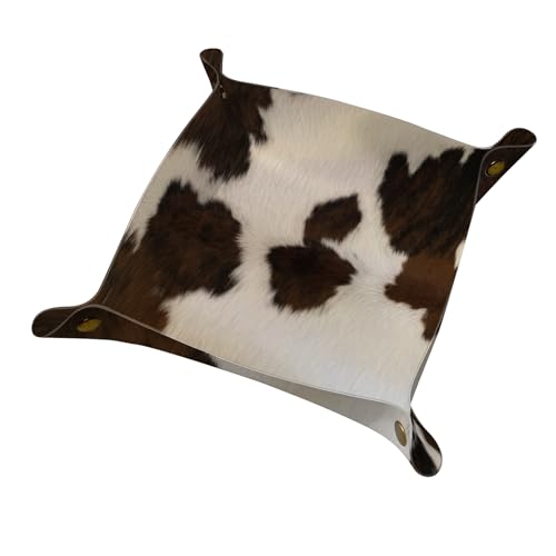 PU Leather Jewelry Valet Tray, Portable Catchall Tray for Keys, Wallet, Watch,Travel Jewelry Tray Organizer for Nightstand Desk Entryway Home Decor Gift for Women Men Cow Print - color: Cow Print