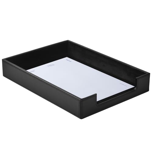 PU Leather Letter Tray - Load Documents Trays Front for Office Desktop Organizer - Desk Magazine, File, A4 Paper Holder - Paper Document File Holder (Black, A4-Tray) - color: Black