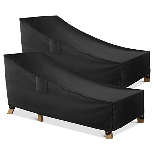 WLEAFJ Chaise Lounge Covers Outdoor Patio Lounge Chair Covers, Heavy Duty Waterproof, Black Durable Patio Furniture - 86L x 34W x 32H inch - 2 Pack - color: Black, size: 2 Pack-86L x 34W x 32H inch