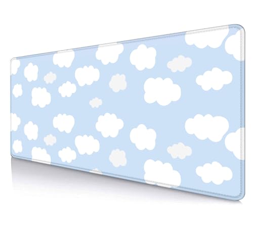 Cute Desk Pad, Blue Sky with Clouds Desk Mat, Large Mouse Pad, Protector Pad, Non-Slip Rubber Base with Stitched Edges Deskmat Writing Mat for Computer Laptop Office,31.5 X 11.8 in - color: Blue Sky with Clouds