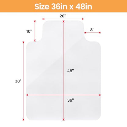 Yecaye Desk Chair Mat for Hardwood Floor, 48"×36" Office PVC Computer Chair Mat, Floor Protector for Rolling Chairs - size: 48" x 36"
