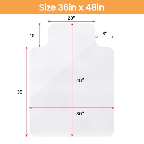 Yecaye Desk Chair Mat for Hardwood Floor, 48"×36" Office PVC Computer Chair Mat, Floor Protector for Rolling Chairs - size: 48" x 36"