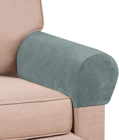 Soft Sofa Armrest Covers, Skin-Friendly Stretch Polyester Armrest Covers, Comfortable Scratch Resistant Sofa Armrest Cover for Square Armrest/Curved Armrest/Reclining Armrest, One Pair,Stone Blue - color: Stone Blue