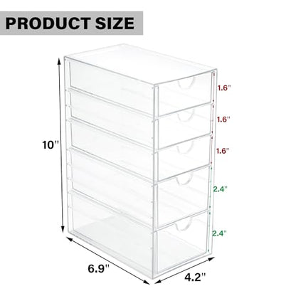 Prsildan Hair Accessories Organizer Acrylic Drawer with 5 Small Drawers | Clear, For Bathroom Vanity Office Desk, Jewelry Makeup Storage - style: 5 Drawers