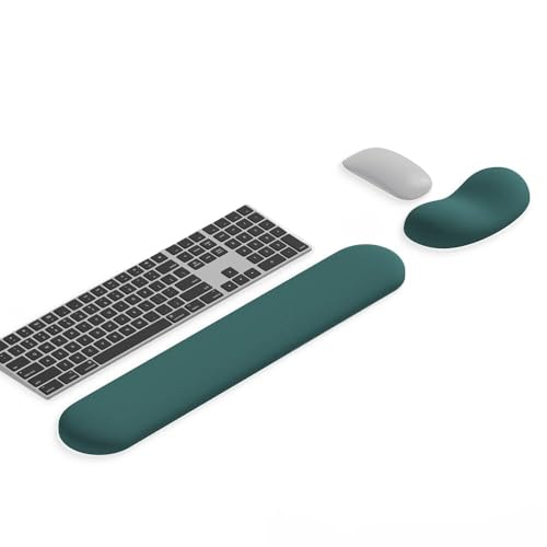 Ergonomic Wrist Rest Set for Keyboard and Mouse | Cooling Gel & Slow-Rebound Memory Foam Palm Support Pad | Luxe Leather, Minimalist, Non-Slip PU Base for Office, Laptop & Gaming (04Green) - color: 04green
