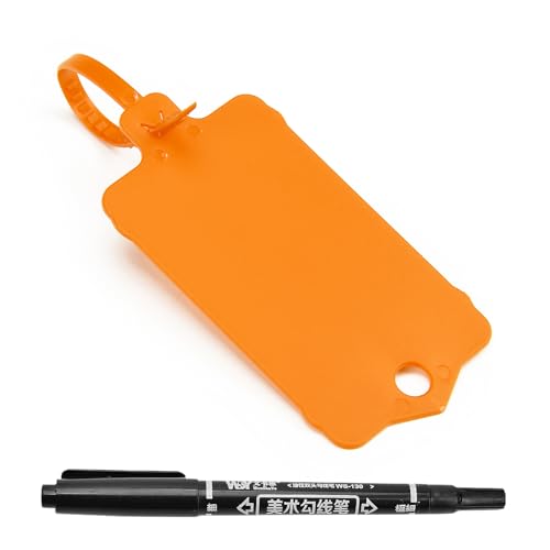 100pcs Blank Plastic Tags for Labeling Reusable Hanging Tags Ties Key Tag Storage Labels Waterproof Plastic Mark Label Writable Hang Sign with One Marker Pen (Orange) - color: Orange, size: 100 PCS