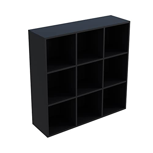 OSCHF 9-Cube Storage Shelf Bookcase - Wooden 3-Tier Free Standing Open Bookshelf for Home and Office, Organizer Cabinet in Black - color: Black, size: 9-Cube