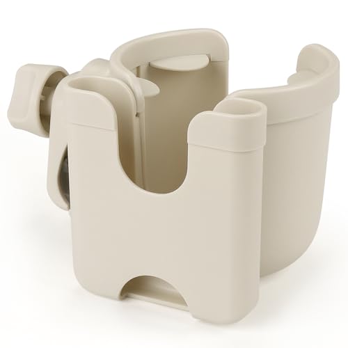 Accmor Stroller Cup Holder with Phone Holder, Bike Cup Holder, Universal Cup Holder for Uppababy Nuna Doona Strollers, 2-in-1 Cup Holder for Walker, Wheelchair, Scooter - color: All Off White