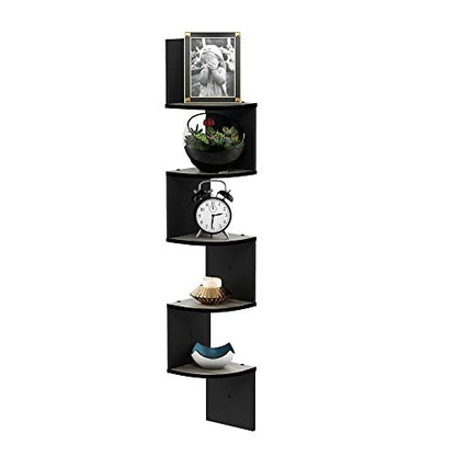 Furinno Rossi Wall Mount Floating Corner Shelf, 5-Tier Radial, French Oak Grey/Black - color: French Oak