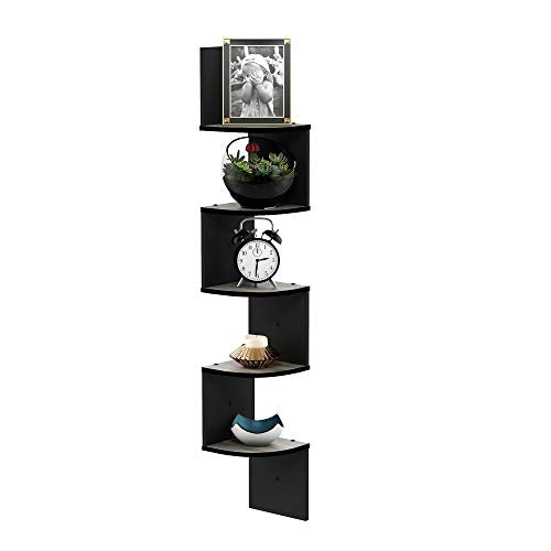 Furinno Rossi Wall Mount Floating Corner Shelf, 5-Tier Radial, French Oak Grey/Black - color: French Oak