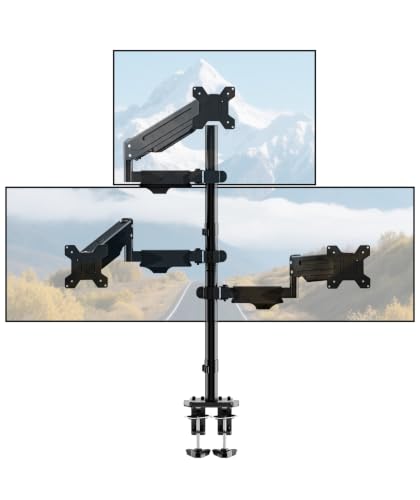 Pholiten Triple Monitor Mount, 3 Gas Spring Monitor Arms for Up to 32 inches Screens, Fully Adjustable Heavy Duty Triple Monitor Mount with Cable Management, Each Arm Holds 22 lbs - style: oversized 3 monitor mount