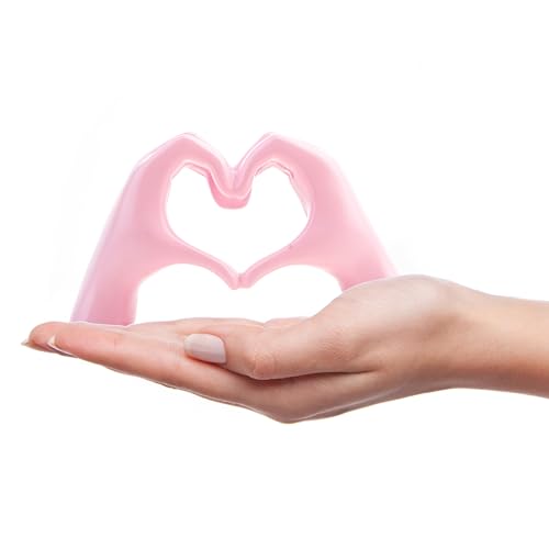 Small Heart Hands Sculpture Decor for Living Room Bedroom Bookshelf Coffe Table and Office Display, Love Finger Statue Modern Aesthetic Home Decor, Unique Gift for Wedding Christmas Birthday (Pink) - color: Pink