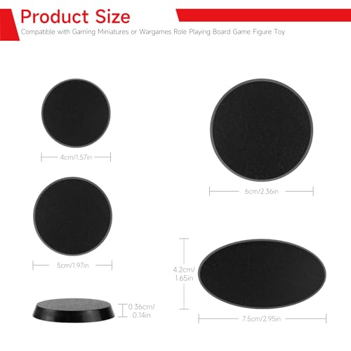 SIXPOINTS 60 Pieces Acrylic Miniature Bases,40/50/60/75X42mm Model Bases 4mm/0.16inch Thick Circular Figure Display Stands Compatible with Gaming Miniatures or Wargames Role Playing Board Game Figure Toy (60PCS-40/50/60/75X42mm-black) - color: 60PCS-40/50