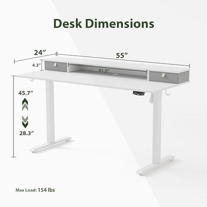Agilestic 55 x 24 Inches Electric Standing Desk with 2 Storage Drawers, Stand Up Desk Adjustable Height, Sit and Stand Computer Table with Splice Board, White - color: White, size: 55 x 24 Inches with 2 drawers