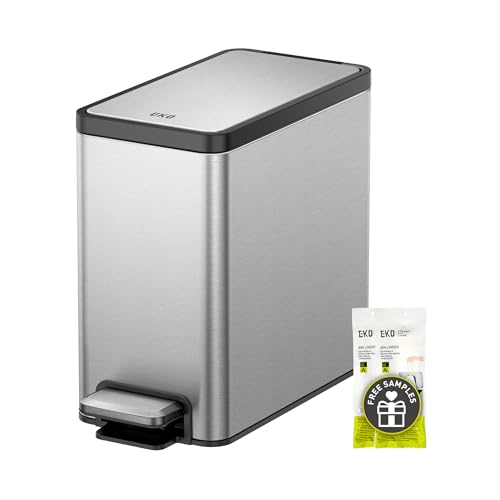 EKO Slim Small Bathroom Trash Can with Lid, Stainless Steel Small Garbage Can with Removable Inner Bucket, 6L / 1.6 Gal, Step On Trash Bin - color: Matte Stainless Steel, size: 6L