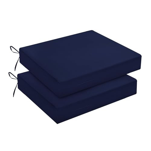 downluxe Outdoor Chair Cushions Set of 2 for Patio Furniture, Water-Resistant Square Corner Patio Chair Cushions with Ties, High Density Foam Outdoor Seat Cushion, 18.5" X 16" X 3", Navy - color: Navy, size: 18.5x16x3 Inch (Pack of 2)
