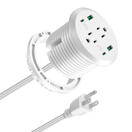 Desktop Power Grommet 3-inch Hole,40W Total Fast Charging Station, 2 PD 20W USB C Port,Flush-Mount Recessed Power Strip, 2 AC Outlets,4 USB Ports,in to The Top of Your Desk,6ft Cord - color: White