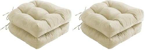 IPYNBAP Outdoor Chair Cushions Set of 2, Patio Chair Cushions with Ties, 17x17+4” Tufted Outdoor Seat Cushions, Waterproof Patio Furniture Cushions, Outdoor Dining Chair Pads, Beige (Pack of 2) - color: Beige, size: 17*17+4”/2pcs (Pack of 2)